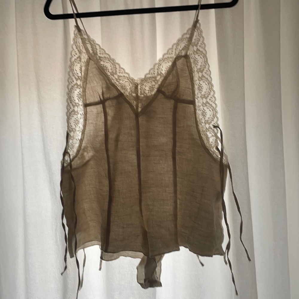 Tan and white lace shorts romper